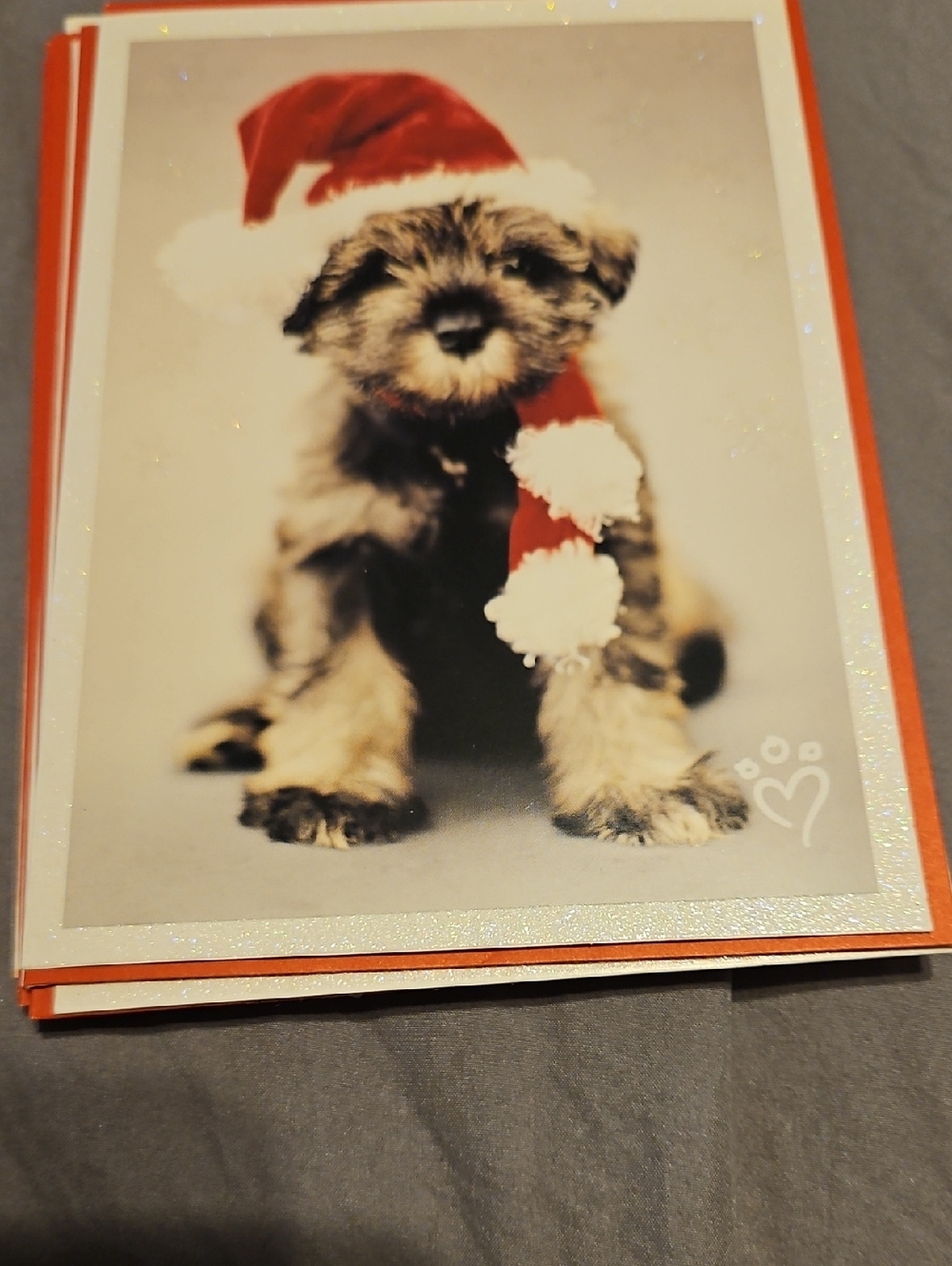 Lot Of 10 Holiday Puppy Greeting CHRISTMAS Card - Red and White Santa Hat